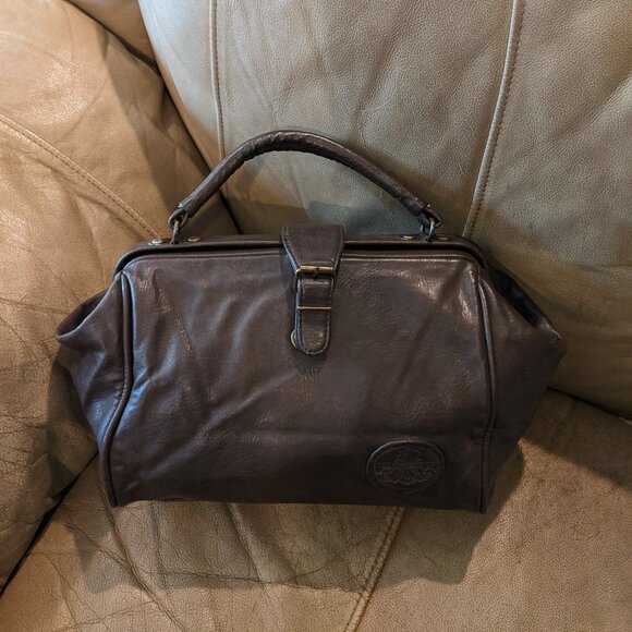 Faux Leather Doctor’s Bag Gladstone-Style Overnight Travel bag Dark Brown - Picture 9 of 11